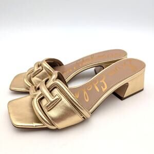 Sam Edelman Waylon Block Heel Slide Sandals Women's Gold Size US8M EU38.5